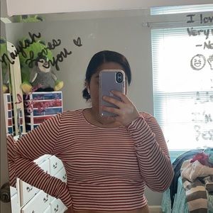 Red and white striped long sleeve crop top